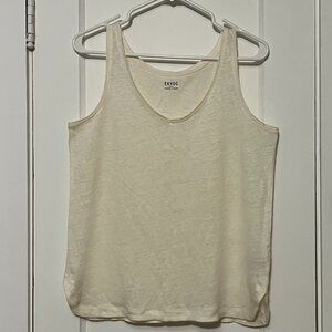 Ekyog 100% linen cream oversized tank blouse lagenlook minimalist neutral small